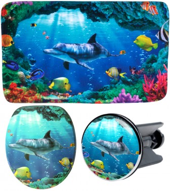 3 Piece Bathroom Set Dolphin Corals