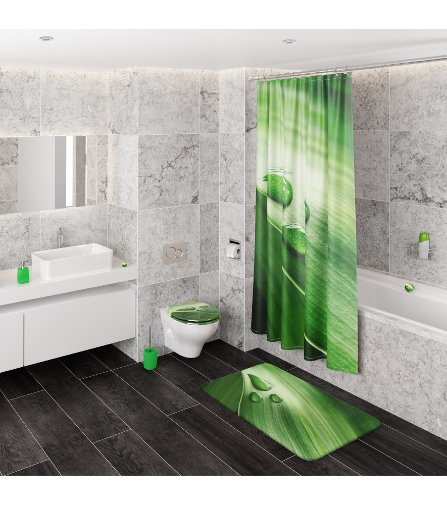 3 Piece Bathroom Set Green Leaf-SET3Green-Leaf