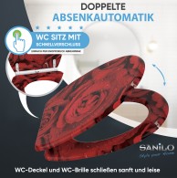 Soft Close Toilet Seat with Quick Release Red Rose