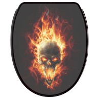 Soft Close Toilet Seat with Quick Release Skull in Flames