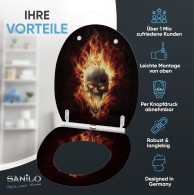 Soft Close Toilet Seat with Quick Release Skull in Flames