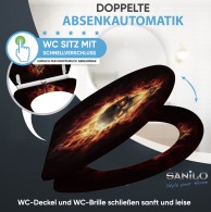 Soft Close Toilet Seat with Quick Release Skull in Flames