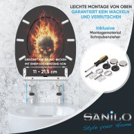 Soft Close Toilet Seat with Quick Release Skull in Flames